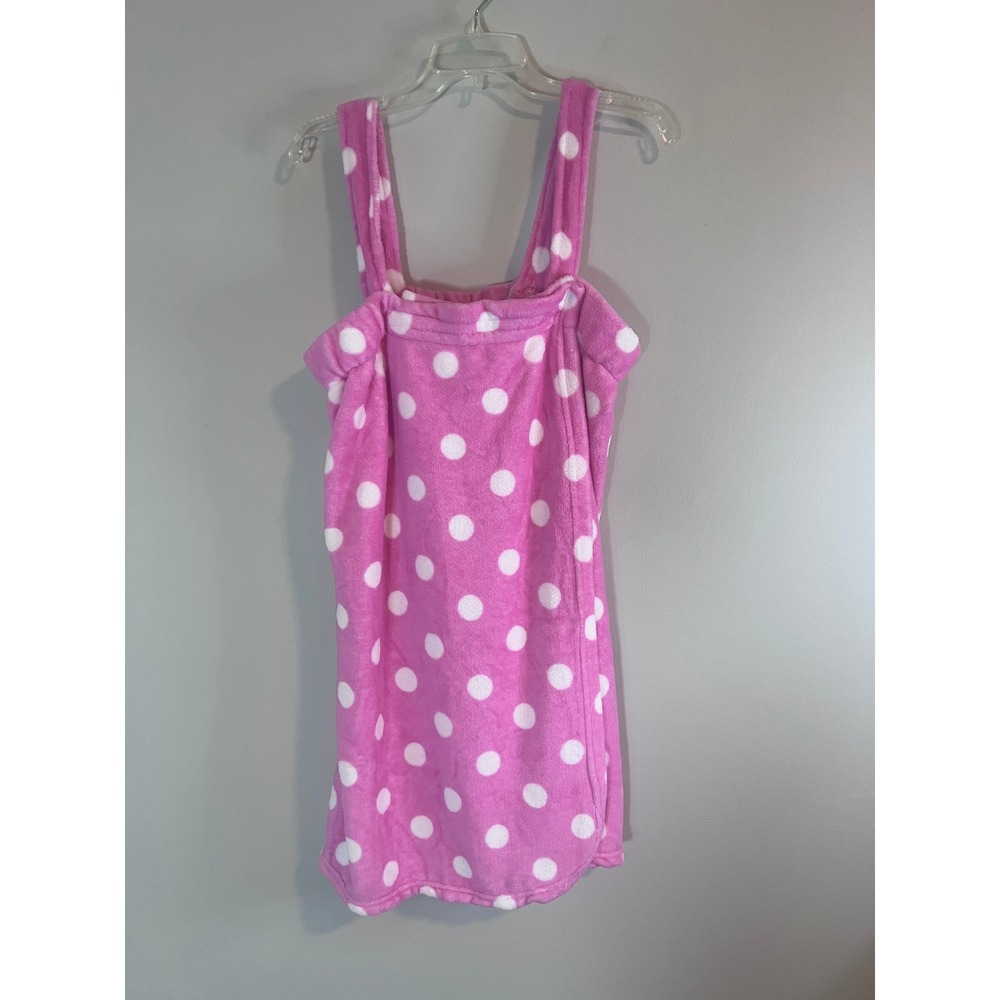 Casual Nights Pink Polka Dot Plush Shower Wrap Spa Robe W001 Large NWT